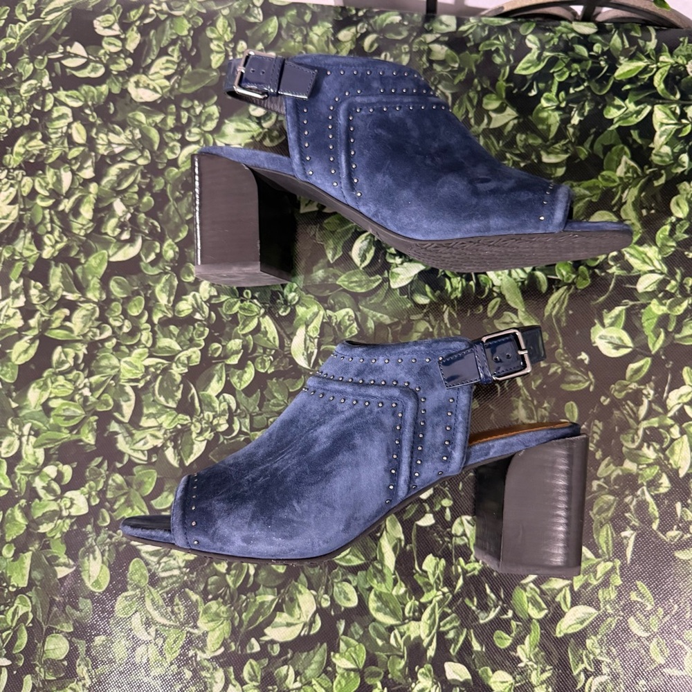 Donald J. Pliner Dark Blue Open-Toe Block Heels - Picture 6 of 14